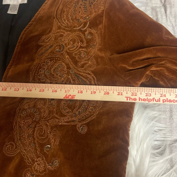 Chico's Sz 2 Rich Rust Velvet Sequined Embroidered Women’s Blazer - Picture 9 of 12